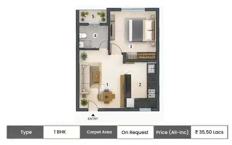 Embassy Golf City 1 BHK floor plan,  sq ft carpet area