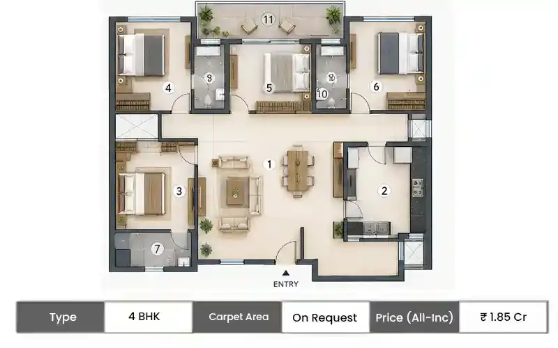 Embassy Golf City 4 BHK floor plan,  sq ft carpet area